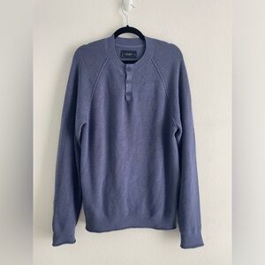 Men’s Lucky Brand blue Henley button up knit pullover cashmere blend sweater | M